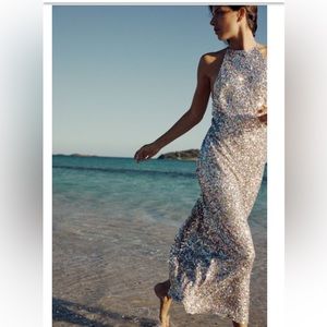 Zara Sequin Knit Halter Dress NWT
